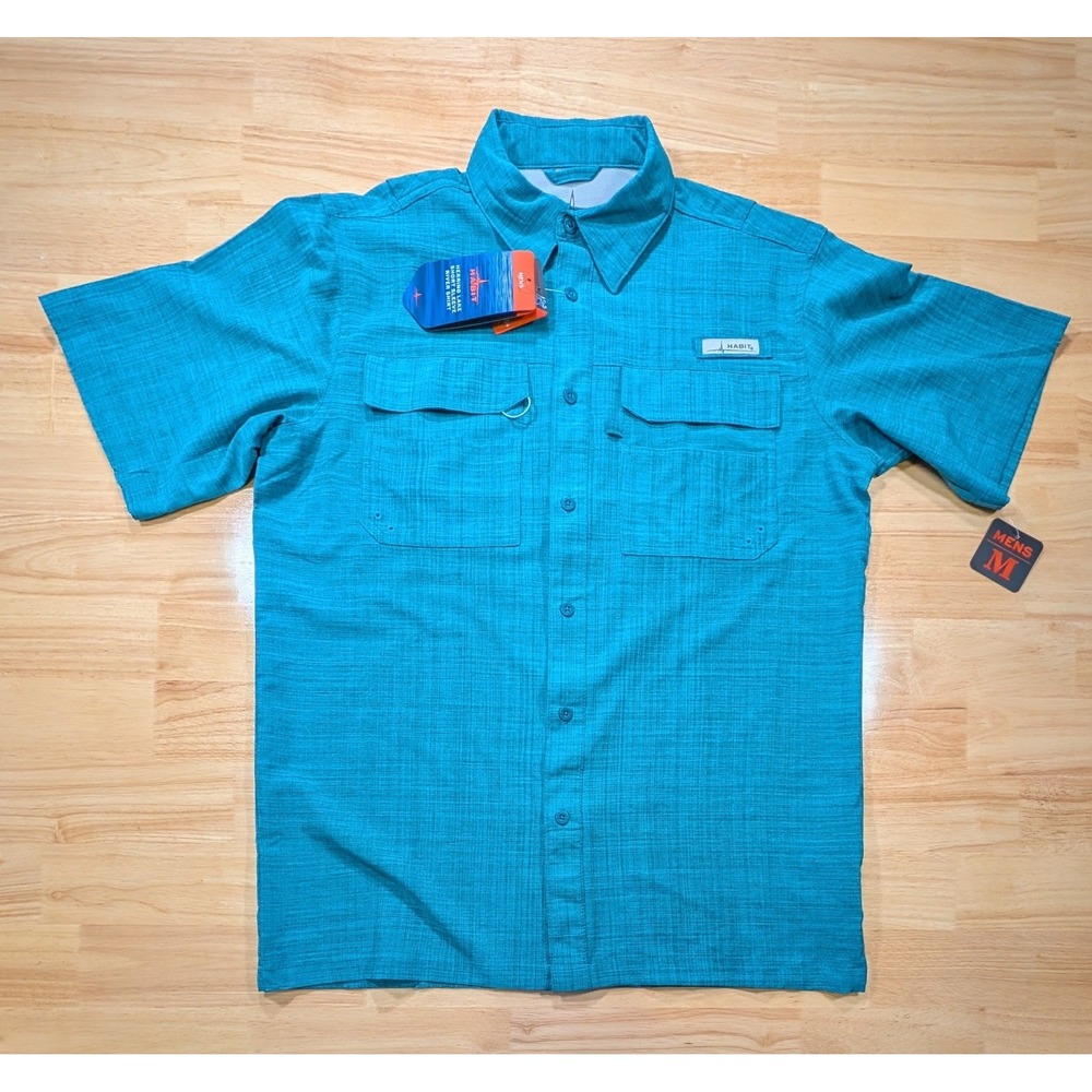Habit Mens Belknap Lake River Shirt Scuba Blue Heather UPF 40+ Size M TS10153
